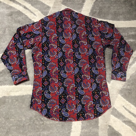VTG Wrangler Western Shirt Men X-Long Tails M 16-33 Blue Paisley Rockabilly USA - Picture 5 of 14